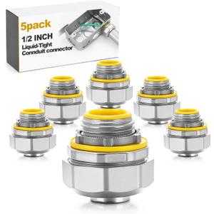 Gisafai 5 Pcs Liquid Tight Connector Straight Insulated Zinc Die Cast Metal Tight Electrical Conduit Fittings for 1/2 Inch Flexible and Type B Flexible