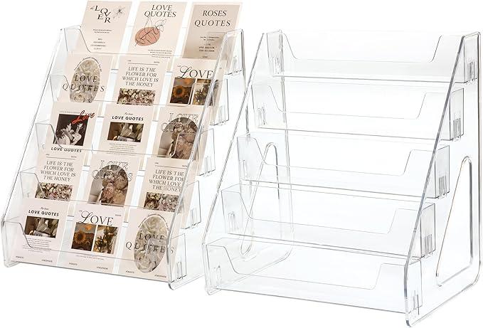 Card Display Stand set of 2, Clear 5Tiered Shelf For Greeting Card, Stickers, Postcard, Sports Graded Card, Football Baseball Basketball Cards, Table Top Holder Display Rack For Psa Slabs (2 Pack)