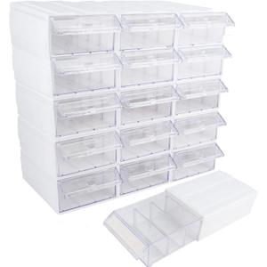 15 Pcs Plastic stackable storage drawers,Small parts storage organizer, Drawers Storage Closet&45 Pcs Clear Dividers&45 Tag Cards,Multifunctional Rack For Small Items (15-White)