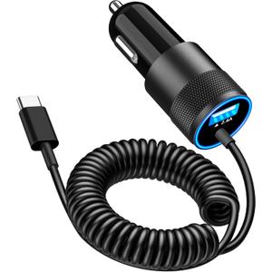 [Apple MFi Certified] iPhone 17 Car Charger, BARMASO 4.8A USB Power Cigarette Lighter USB-C Fast Car Carplay Charger + 6FT Coiled Type-C Cord for iPhone 17/17 Air/17 Pro Max/16/15/Galaxy S25/S24/Pixe