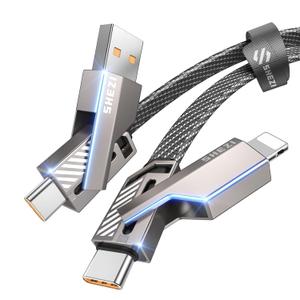 [One is Enough]4-in-1 USB C to Lightning Cable, 45W High-Speed Charging & Fast Data Transfer,CarPlay & Android Auto Support Multi Charger Cord Combo Lightning/Type C/USB A for iPhone/Samsung/iPad,3FT