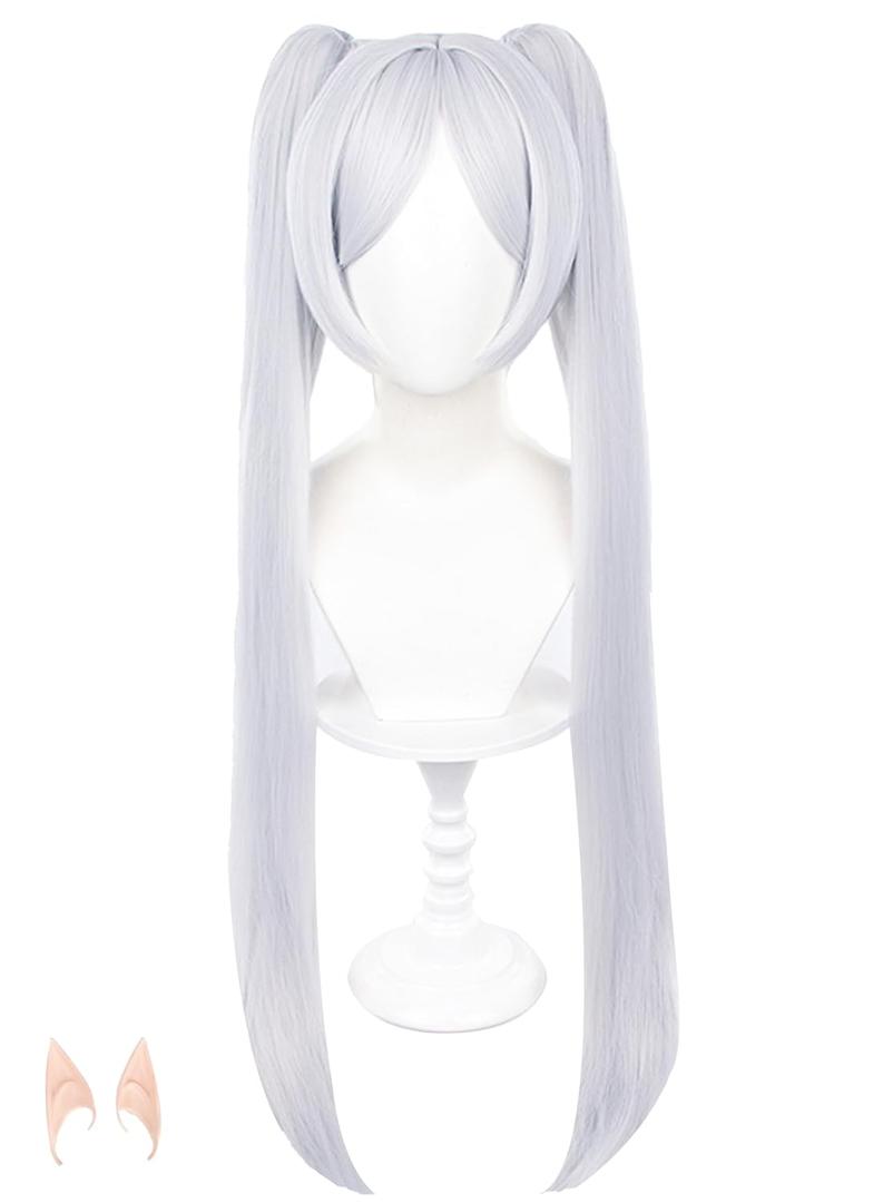 OSIAS White Long Double Ponytail Synthetic Wig for Frieren Cosplay