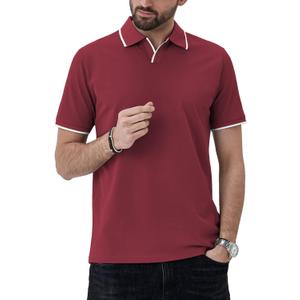 Aiyino Men's Muscle V Neck Polo Shirts Slim Fit Short Sleeve Cotton Golf T-Shirts Ribbed Knit Soft Tees (Red, L)