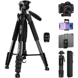MACTREM 75 Inch Camera Tripod for Sony Canon Nikon, Lightweight Travel Video Aluminum Tripod Stand with Cell Phone Mount for iPad Phone (Black)