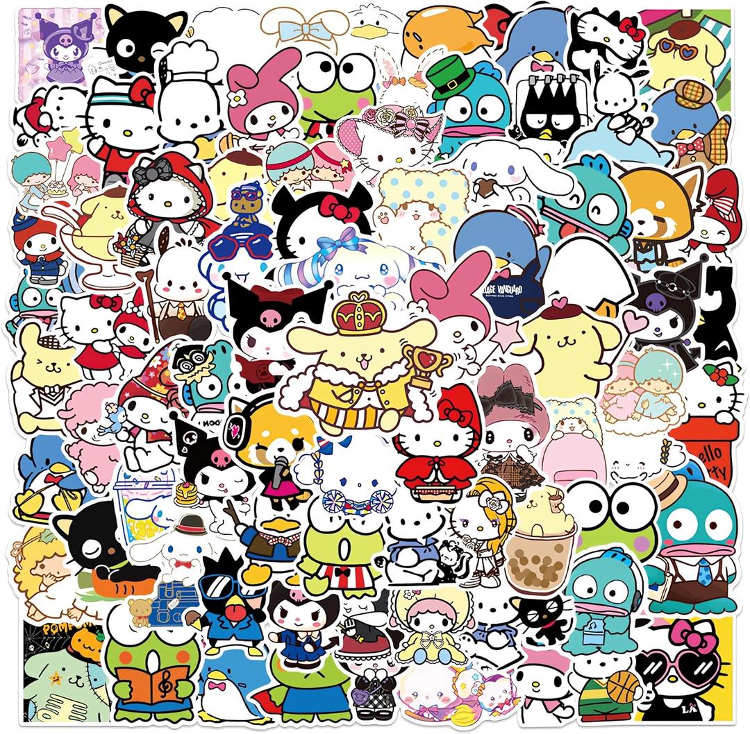 104Pcs Cute Kawaii Stickers Anime Cartoon Stickers for Water Bottle Laptop Computer Phone Case Luggage Notebook Skateboard Lunchbox Decals Gifts for Kids Teen Adults