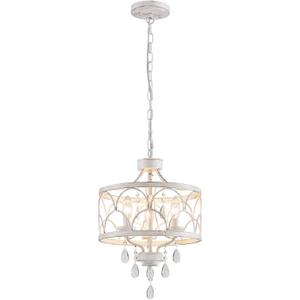 Small Crystal Chandelier, Modern Crystal Chandelier for Dining Room, Rustic Farmhouse White Round Ceiling Pendant Light Fixture for Living Room, Entryway, Hallway, Bedroom, Bathroom (16" High 12.8" Wide)