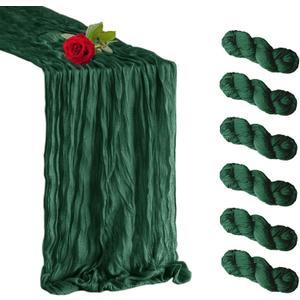 6 Pack Emerald Green Cheesecloth Table Runner 35 x 120 inch Boho Rustic Gauze Table Runner 10 FT Long, Semi Sheer Cheese Cloth Runner for Wedding Party Banquet Baby Shower Birthday Decoration, 6 Pcs - 10Ft