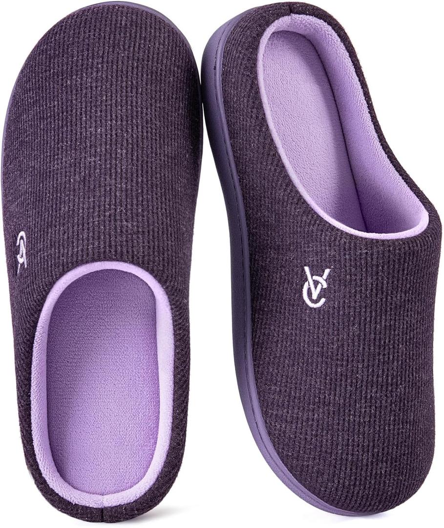 VeraCosy Women's Two-Tone Slippers Soft Comfy Knit Memory Foam Non-slip Indoor Outdoor House Shoes (Purple, M)