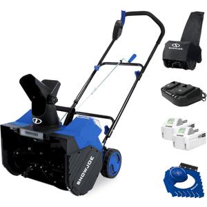 Snow Joe 48V Cordless Snow Blower Kit with Cover, Scraper & LED Headlight, 1200W Brushless Motor, 2x 4Ah Batteries & Charger, 18" Clearing Path - Ice Removal for Driveways & Sidewalks, 24V-X2-SB18-TV1