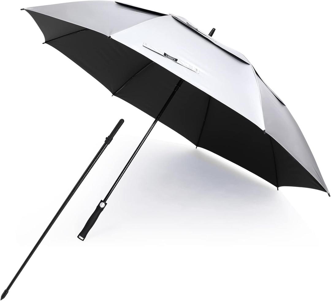 G4Free Vented UV Golf/Beach Umbrella 68" Arc, Auto Open Oversize Extra Large Windproof Sun Shade Rain Umbrellas (Silver/Black)
