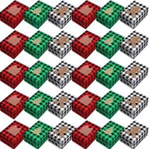 Cholemy 30 Pcs Christmas Cookie Boxes with Window Bulk Buffalo Plaid Christmas Gift Boxes for Gift Giving 8.3 x 6 x 3.7 Inch Xmas Bakery Containers for Pastries Donuts Treat Xmas Party Favors