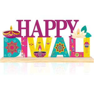 COCHIE Metal Happy Diwali Sign, Indian Festival of Light Table Centerpieces Decorations for Home, Office, Shelf, Mantel, Indoor, Traditional Party Supplies Decor (Diwali)