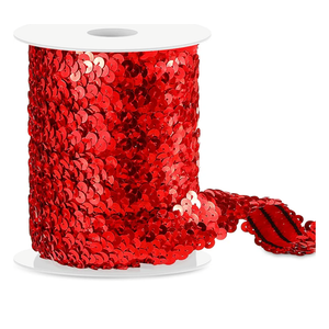 Chuangdi 11 Yard 1 Inch Elastic Sequins Trim 3 Row Flat Glitter Sequin Bling Fabric Paillette Ribbon Trim Metallic Stretch Crafts Elastic Lace for Dress Embellish(Red)