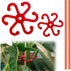 2 x 2pcs Plant Stem Support, Plant Climbing Stem Holders Reusable Houseplant Growth Accessories Plastic Plant Stem Hook Stakes for Growing Plants Outdoor & Indoor for Monstera Vertical Growth (Red)
