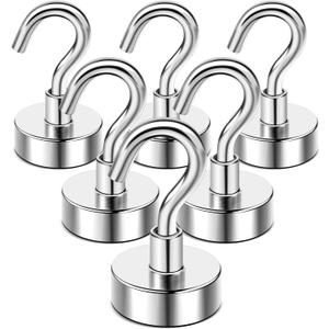 DIYMAG Hooks for Hanging String Lights, 30lbs 2025 Cruise Cabin Ship Essentials N52 Magnetic Hook Heavy Duty Strong Magnets Fridge for Classroom Beach Vacation Kitchen Grills 6 Pack Silver