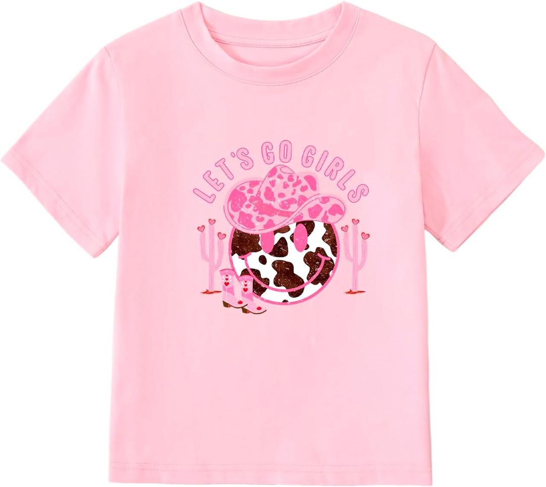 Girl's Cowgirl T-Shirt Vintage Western Rodeo Graphic Top Pink (Pink, 12Y)