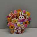 MZD8391 3D Pop Up Easter Flower Basket Card with Music & Lights – Bunny, Eggs, Lily, Tulip, Daisy Bouquet – Envelope Included – Gift & Decoration