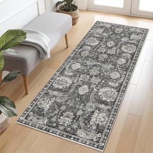 RUGSURE Washable Area Rugs - Perfect for Living Room, Bedroom, Kids Room, Nursery - Stain & Water Resistant Non-Slip, Pet & Child Friendly, Vintage Tribal Area Rugs (Grey, 2'6'' x 8')