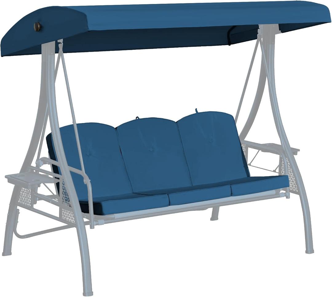 Outdoor Porch Swing Cushions 3 Seater with Swing Canopy, Replacement Cushions for Outdoor Swing, Patio Swing Cushion 25D Foam (Blue)