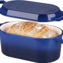 VORRINGARD Oval Dutch Oven Pot with Lid, Enamel Coating Cast Iron Bread Pans for Homemade Sourdough Bread Baking, Cooking, 4 Quart, Blue