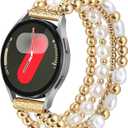 VISOOM Stainless Steel Bracelet for Samsung Galaxy Watch 8/7/6/5/4 40/44mm Bands/Active 2 Watch 4 Classic 42mm Band Women, 20mm Handmade Cute Elastic Crystal Beads Bracelet for Galaxy Watch 5 pro (Small)