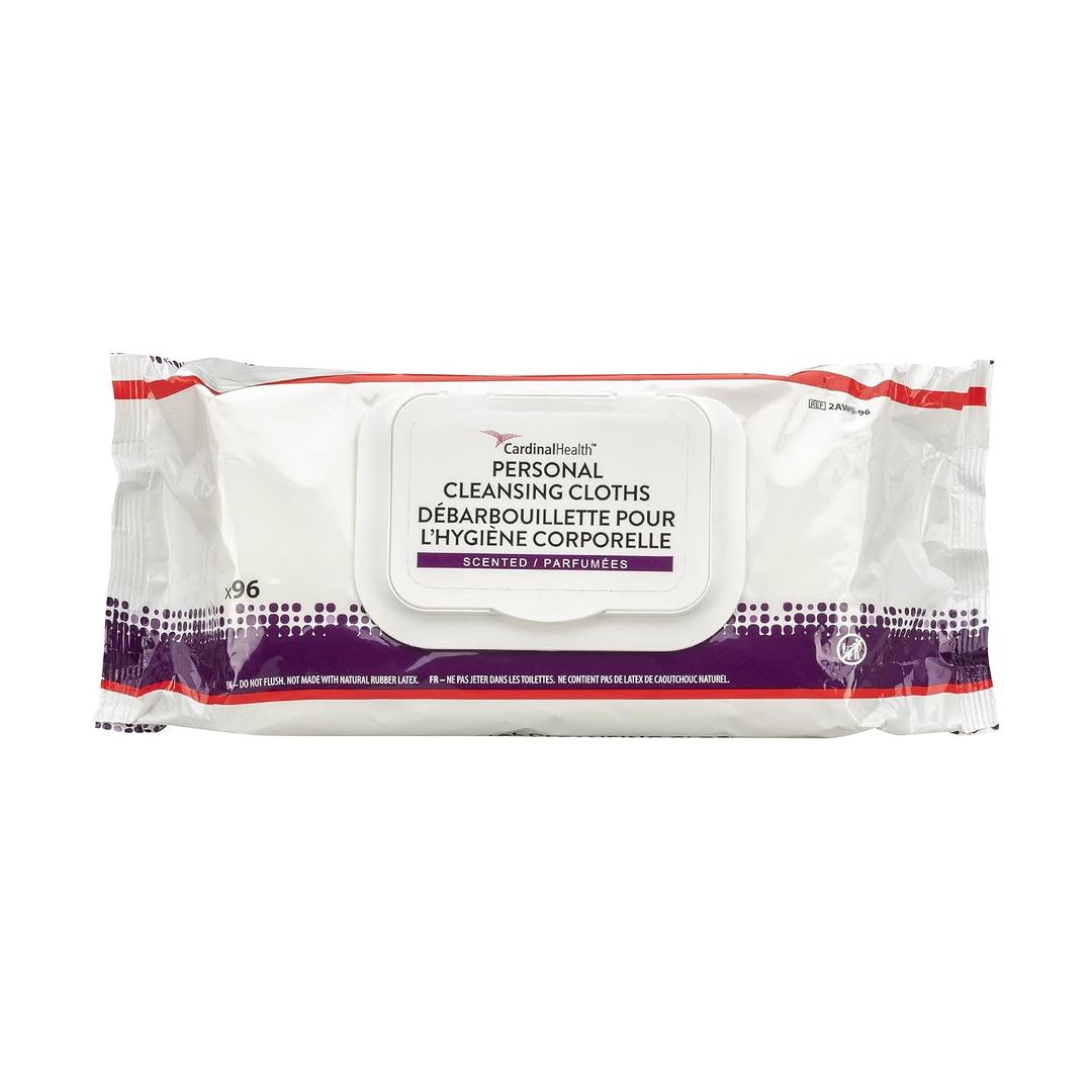 Cardinal Health Personal Cleansing Wipes, Fragrance Free, 9x13 Inch Adult Washcloths, Non-Flushable Disposable Bathing Wipes, Soft & Pre-Moistened, 96 Count (1 case of 6 Packs- Total of 576 eaches)