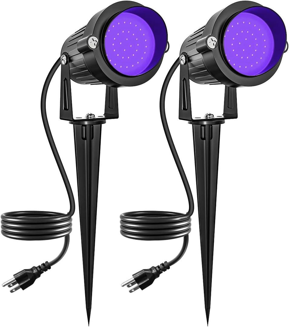 Halloween Spotlight 15W LED Black Lights Landscape Lighting Waterproof Outdoor Blacklight with US Plug for Glow Dance Party,Stage Lighting,Body Paint, Poster, Neon Glow(2 Pack)