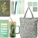 Reallnaive 15 Pcs Social Worker Appreciation Gifts 16 oz Glass Cup Canvas Bag Notebook Ballpoint Pen Sticky Note Graduation Gifts for Bsw Msw Dsw Lcsw Women Volunteer Coworker Office Supplies(Green)