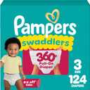 Pampers Diapers - Swaddlers 360 - Size 3, 124 Count, up to 100% Leakproof Comfy Dry Fit, Designed for Easy Changes, Pull On Baby Diaper 