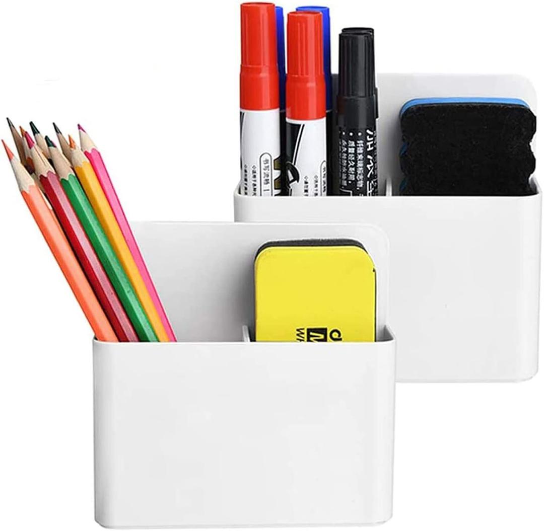 Marbrasse Magnetic Dry Erase Marker Holder,Pen and Eraser Holder for WhiteboardMagnet Pencil Cup Utility Storage Organizer for Office, Refrigerator, Locker and Metal Cabinets (2 Pack)