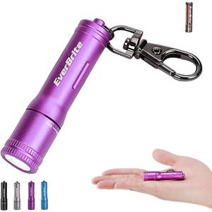 EverBrite Keychain LED Flashlight Mini Bright Key Ring Portable Pocket Torch for EDC, Party Favors, Night Reading, Camping, Power Outage, Emergency, AAA Battery Included, Purple