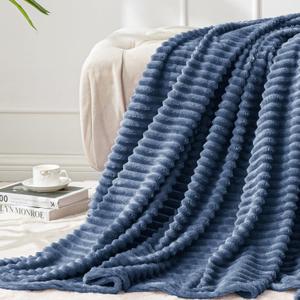 BEDELITE Fleece Blanket Twin Size  3D Ribbed Jacquard Soft and Warm Decorative Fuzzy Blankets  Cozy, Fluffy, Plush Lightweight Throw Blankets for Couch, Bed, Sofa(Navy Blue, 60x80 inches)