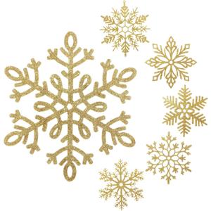 Sratte 12 Pack Large Glitter Snowflakes Ornaments 12" Plastic Giant Winter Christmas Hanging Decor Oversized Snowflakes Ornaments for Indoor Outdoor (Gold)