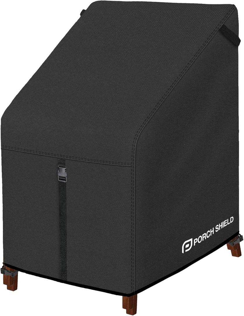 Porch Shield Patio Stackable Chair Covers - Waterproof Outdoor Stack of Chair Cover - 27W x 33D x 46H inch, Black
