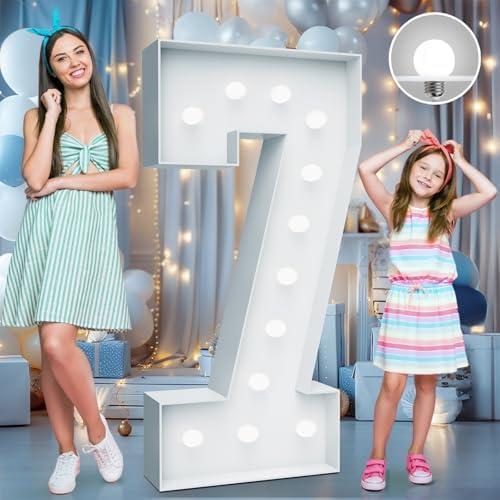 4FT Marquee Light Up Numbers - Cool White Light Up Numbers 7 with Fixed Water Bag, Party Decoration Large Marquee Light Up Numbers can Be Used for Wedding Decoration, Birthday Party Decoration