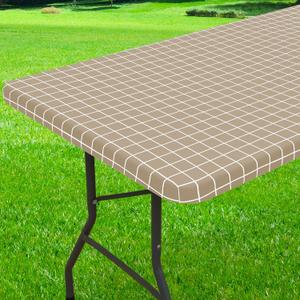 Rectangle Vinyl Table Cloth 30x72, Waterproof Elastic Fitted Tablecloth with Flannel Backing, Plastic Table Cover for Picnic, Camping, Outdoor, Khaki