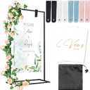 Wedding Welcome Sign Stand, 57x31x15 Easel Stand for Sign with Leather Straps, Flower Vine, Vow Card, Welcome to Our Wedding Sign Stand Holder, Heavy Duty Floor Stand Easel for Wedding Birthday Party (Black)