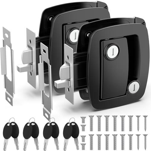 BEBOBLY RV Door Lock Replacement, Aluminum Alloy Lighter RV Door Latch with Paddle Deadbolt & 4 Keys, 100% Metal Camper Door Locks, RV Entry Door Lock for Travel Trailers Cargo Hauler, Black, 2 Packs
