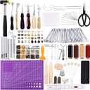 183Pcs Leather Kit, Leather Working Kits with Saddle Making Leather Working Tools, Leather Rivets Kit, Prong Punch, Leather Hammer for Leather Working, Leather Making, Leather Craft DIY