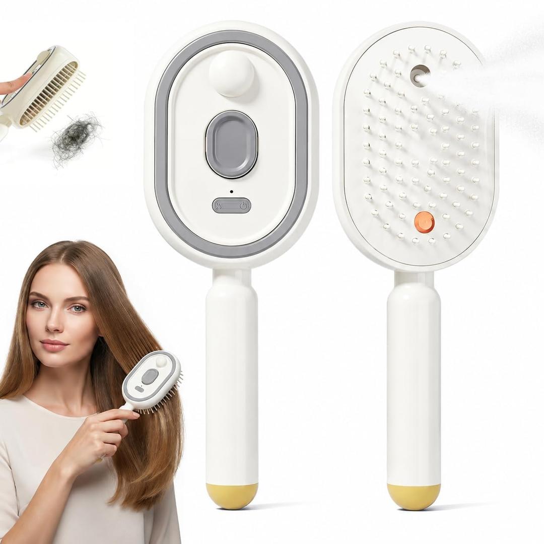2026 Upgraded Electric Steam Brush for Hair,Electric Spray Air Cushion Massage Comb,Rechargeable,Smooth & Nourish, Detangling&Anti-Static (Beige)