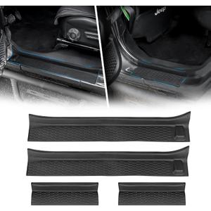 Soft Front & Rear Door Sill Guards Compatible with 2018-2024 Jeep Wrangler JL JLU & 2020-2024 Jeep Gladiator JT, All Terrain Threshold Entry Guard Kit, Full Coverage, Rubber, 4pcs, Black