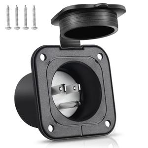 Flanged Inlet 15A AC Port Shore Power Plug with Waterproof Cover NEMA 5-15P Male Receptacle Flush Mount Outlet for RV Marine Boat Golf Cart Block Heater Bumper ETL Listed