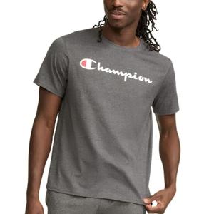 Champion Men's Graphic Short Sleeve T-Shirt, Standard Fit, Classic Script Logo, Midweight 100% Cotton, Granite Heather, XX-Large Tall
