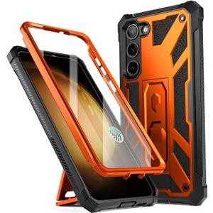 Poetic Spartan Case for Samsung Galaxy S23+ Plus 5G 6.7 inch, Built-in Screen Protector Work with Fingerprint ID, Full Body Rugged Shockproof Protective Cover Case with Kickstand, Metallic Orange