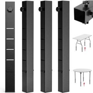 4 Pack Folding Table Leg Extenders, Highly Durable Steel Folding Table Leg Risers, Folding Desk Legs Extensions for Straight｜Bent Legs,3 Levels Adjustable Height Tables Extender Rise 2.3in｜4.3in｜6.3in