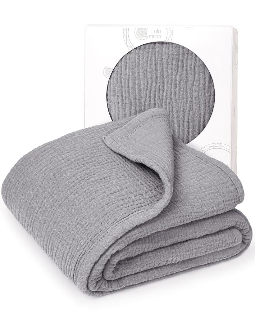 lulumoon Muslin Quilt Blanket, Crib Blanket for Baby and Toddler,47x47 Inches(Gray)