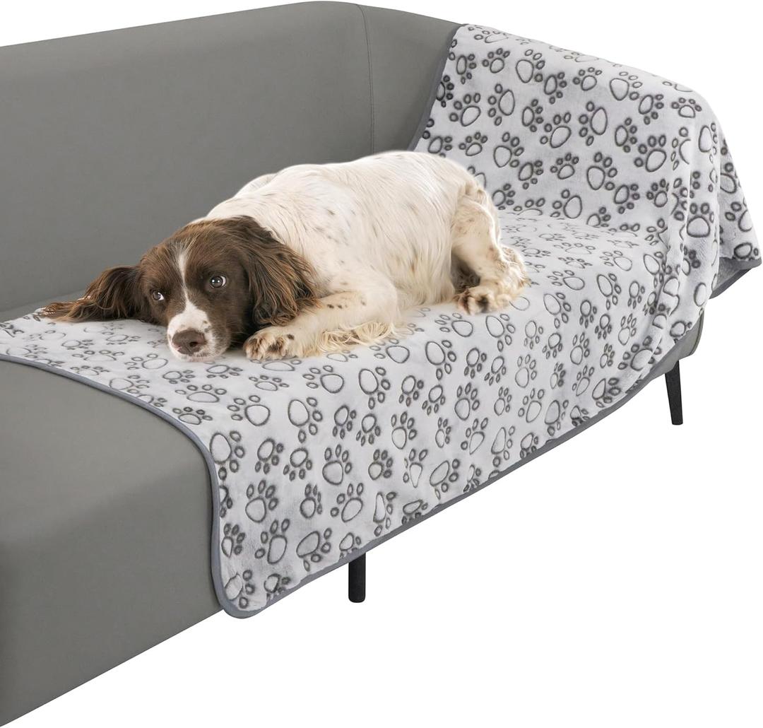Stuffed Premium Soft Dog Couch Blanket, with Flannel Cute Paw Print, 30 * 70 inches, Cat Blanket Puppy Supplies Dog Products Stuff Essentials, Gray 