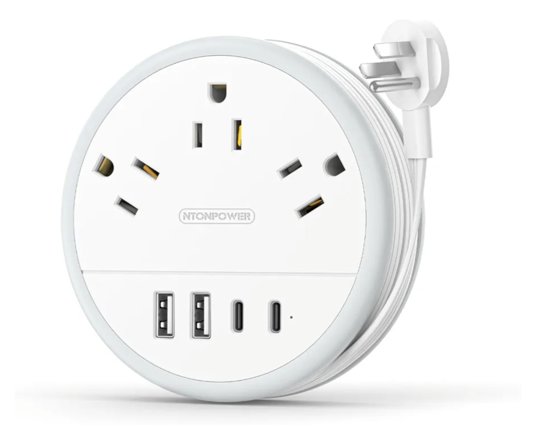 NTONPOWER Travel Power Strip, Travel Essentials, Cruise Essentials 2026 3 Outlets 4 USB Ports(2 USB C), 4FT Wrapped Around Extension Cord for Travel Cruise Ship Beach Vacation Essentials White