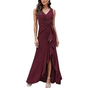 FQA Formal Evening Dresses for Women Elegant Evening Party Prom Dress Long Sexy V Neck Sleeveless Split Wrap Large