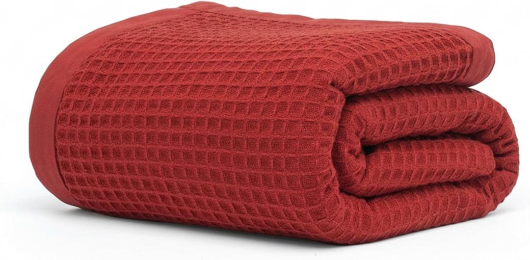 Salt Earth GOTS Certified 100% Organic Cotton Throw Blanket, 55"x60" Waffle Blankets & Throws for Bed, Throw Blanket for Couch, Cozy Christmas Blankets and Throws for Christmas Gifts (Red Dahlia)